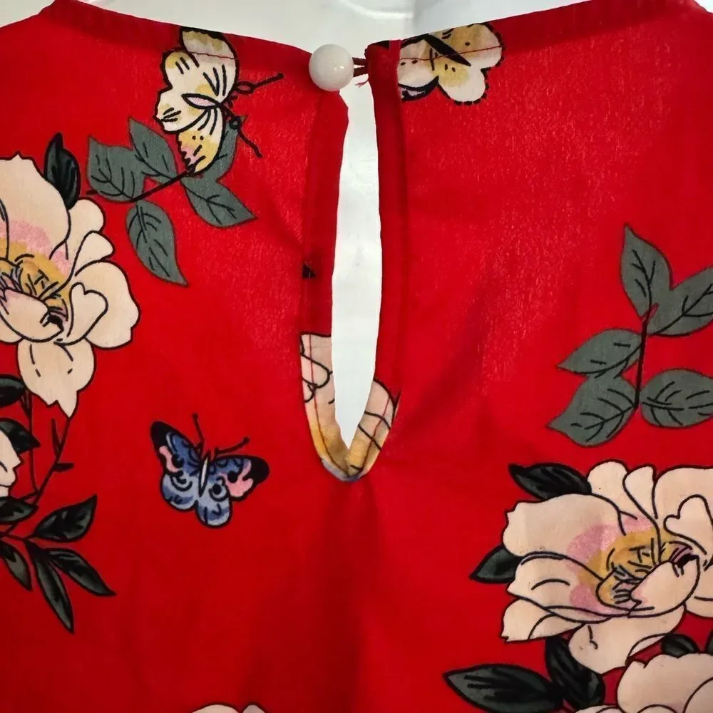 Red Floral Faux Wrap Skort Romper. Size Small